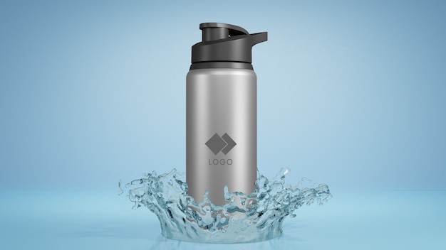 PSD metallflaschen-wassermodell mit spritzwasser