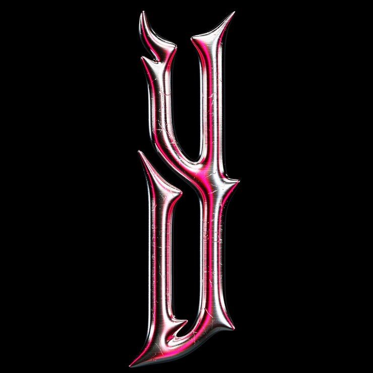 PSD metallic 3d lettering of the letter u in gothic style