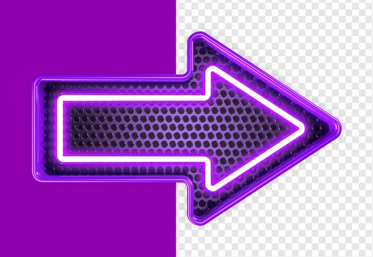PSD metallic arrow with purple neon