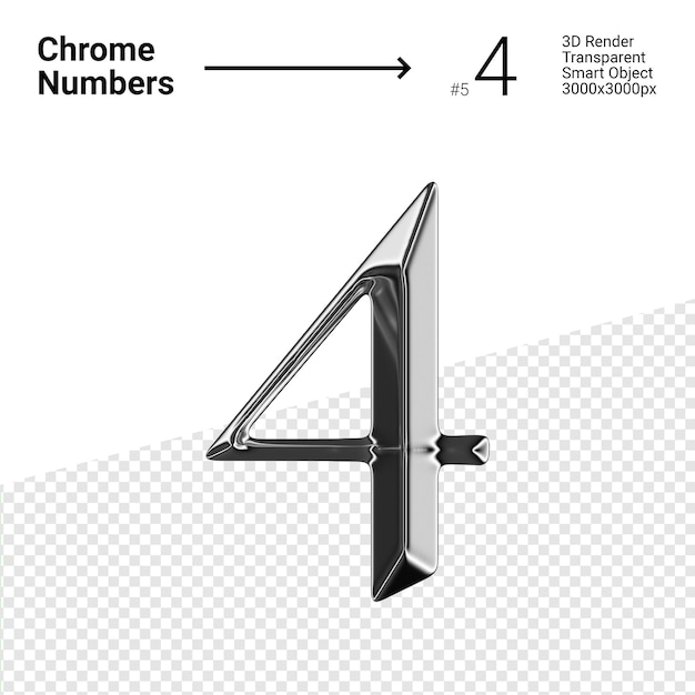 Metallic Chrome Nummer 4 Vier isoliert