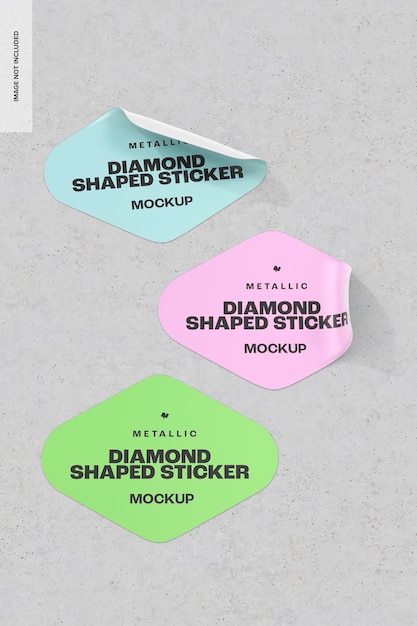 Metallic Diamond Shaped Sticker Set Mockup