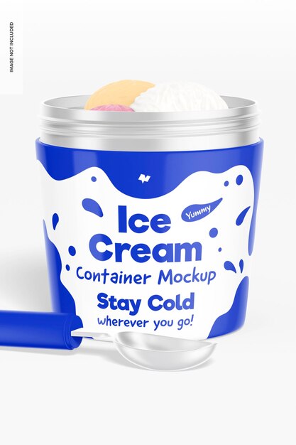 Metallic ice cream container mockup, vorderansicht