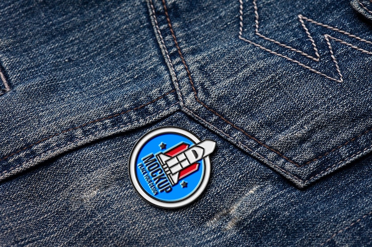 PSD metallic-pin auf denim-material