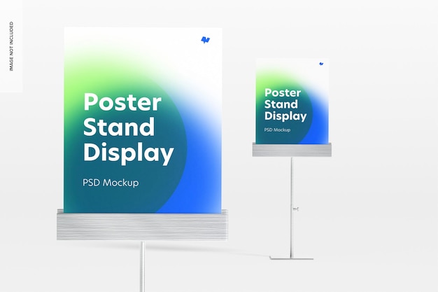 Metallic Poster Stands Display Mockup, Nahaufnahme