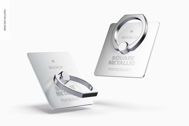 Metallic Square Popsockets Mockup, schwebend