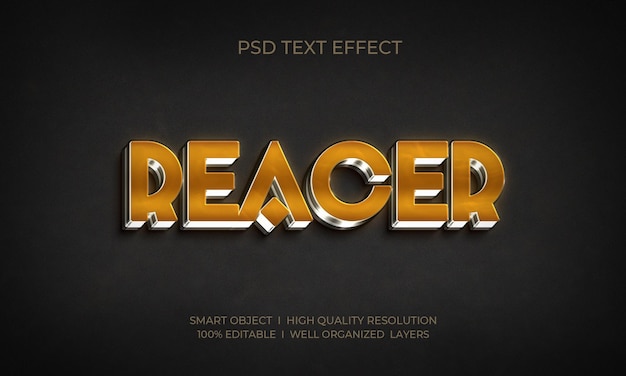 metallic style 3d text effect