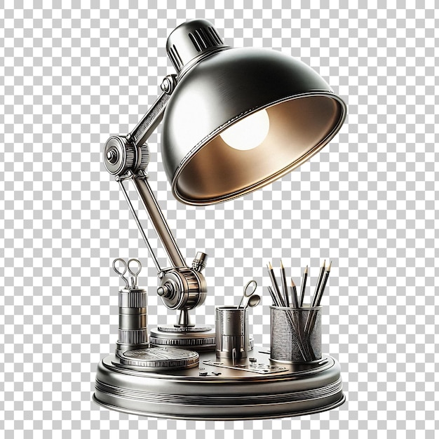 PSD metallic table lamp with accessories isolated background psd