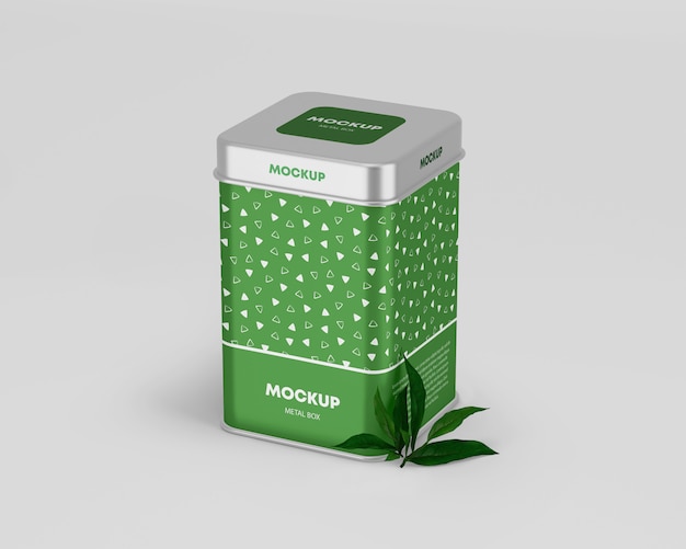 PSD metallic tin box mockup