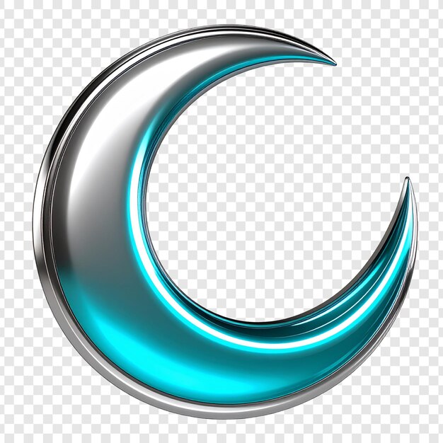 Metallic turquoise crescent moon graphic design element