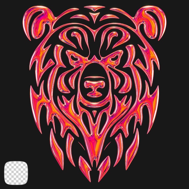 metallic y2k bear head shape 3d rendering on transparent background