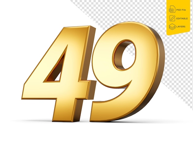 Metallico dorato Numero 49 quarantanove Sfondo bianco 3d'illustrazione