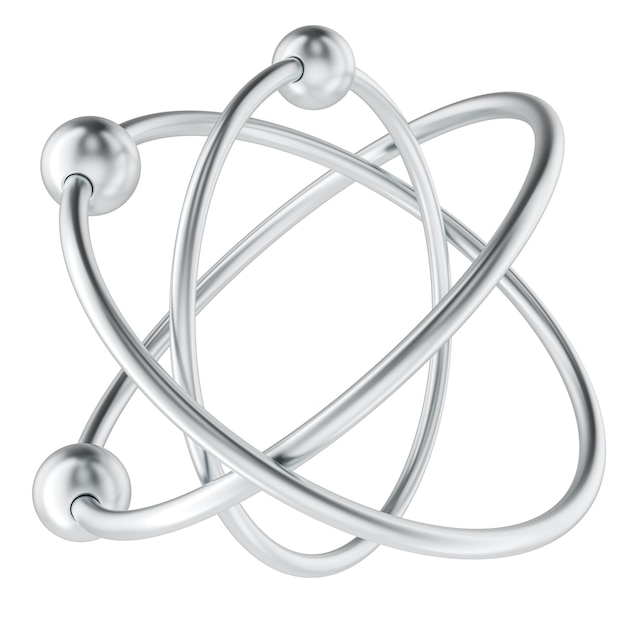 Metallische 3D-Rendering der Atomstruktur, isoliert auf durchsichtigem Hintergrund