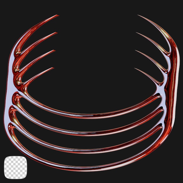 Metallische Y2K-Form 3D-Rendering auf durchsichtigem Hintergrund