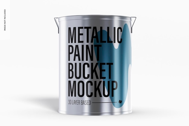 Metallischer Farbeimer Mockup, Vorderansicht