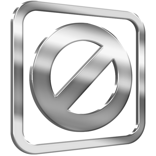 Metallisches Verbotsschild 3D-Symbol mit silbernem metallischem Effekt