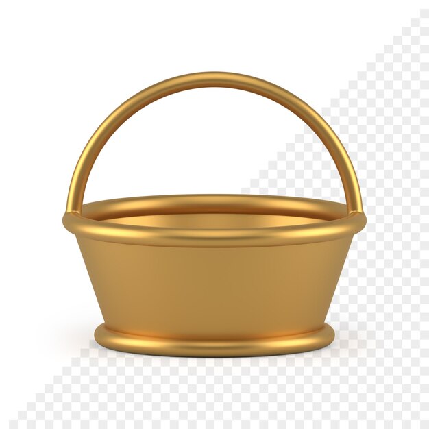 PSD metallisches zubehör des goldenen leeren osterkorbs für die aufbewahrung von eiern und das tragen von 3d-symbol realistische illustration