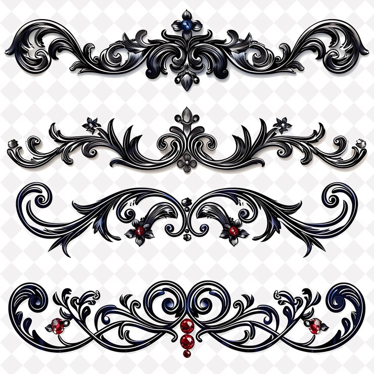 PSD metallo inciso con scrollwork elaborato borderlines design png collage collezioni d'arte