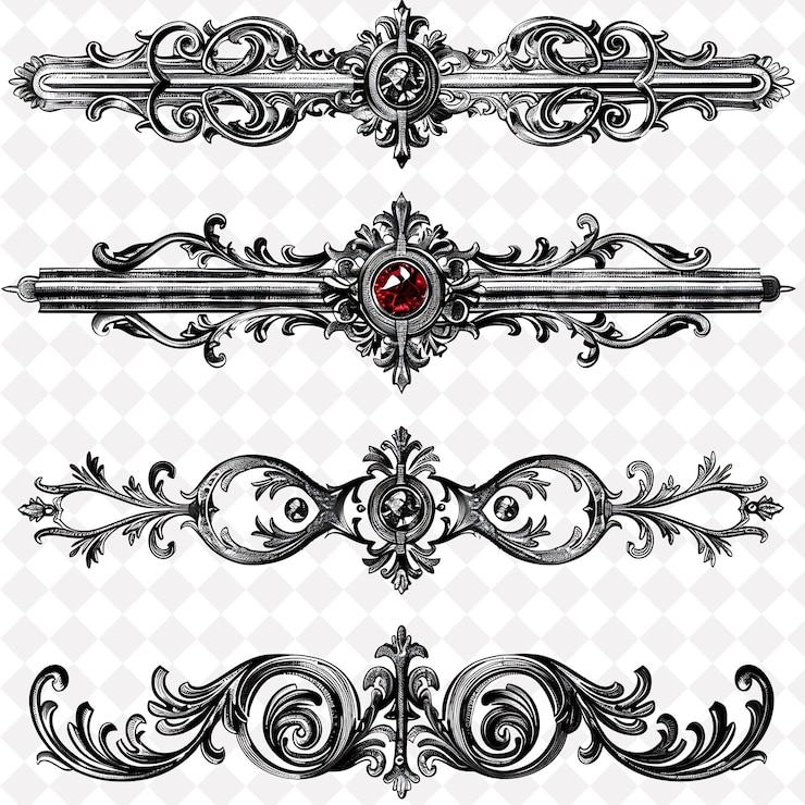 PSD metallo inciso con scrollwork elaborato borderlines design png collage collezioni d'arte