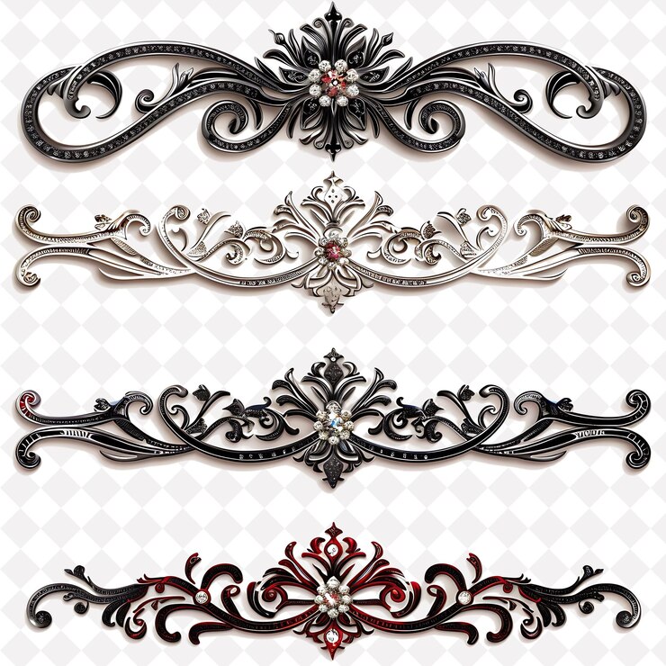 PSD metallo inciso con scrollwork elaborato borderlines design png collage collezioni d'arte