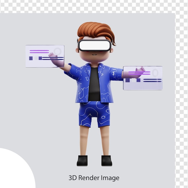 Metaverse-Charakter der 3D-Illustration mit virtueller Realität, für Web, App, Infografik, App