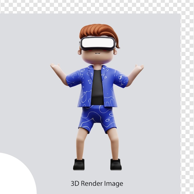 Metaverse-Charakter der 3D-Illustration mit virtueller Realität, für Web, App, Infografik, App