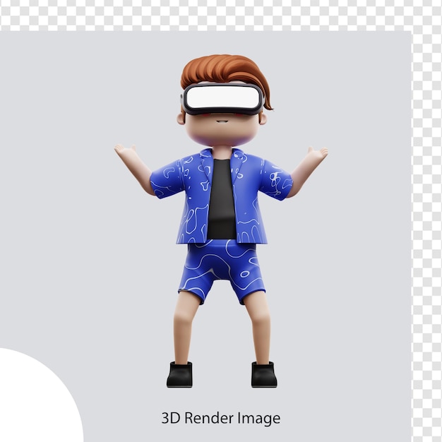 PSD metaverse-charakter der 3d-illustration mit virtueller realität, für web, app, infografik, app