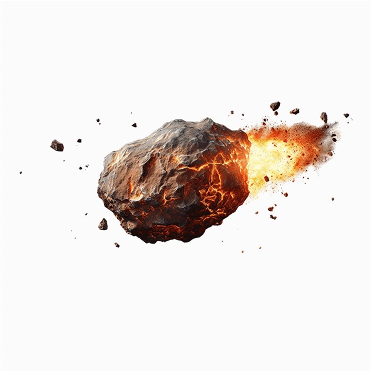 PSD un meteorito ardiente y ardiente sobre un fondo blanco sencillo un meteorito sobre un plano blanco sencillo