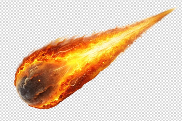 PSD meteorito ardiente volando con rastro de fuego png