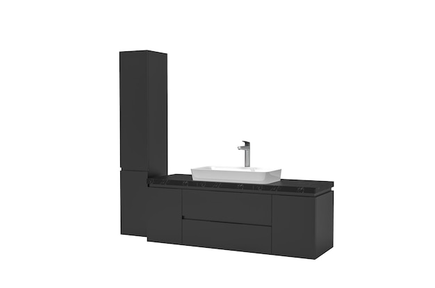 Meuble-lavabo De Salle De Bain En Bois Moderne Noir Isolé Sur Un Meuble-lavabo Contemporain De Luxe Blanc