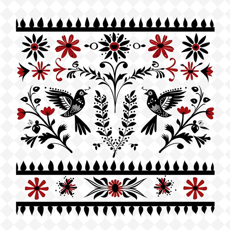 PSD mexican otomi borderlines design con decorazione di animali e piante png disegni di motivi stilizzati unici