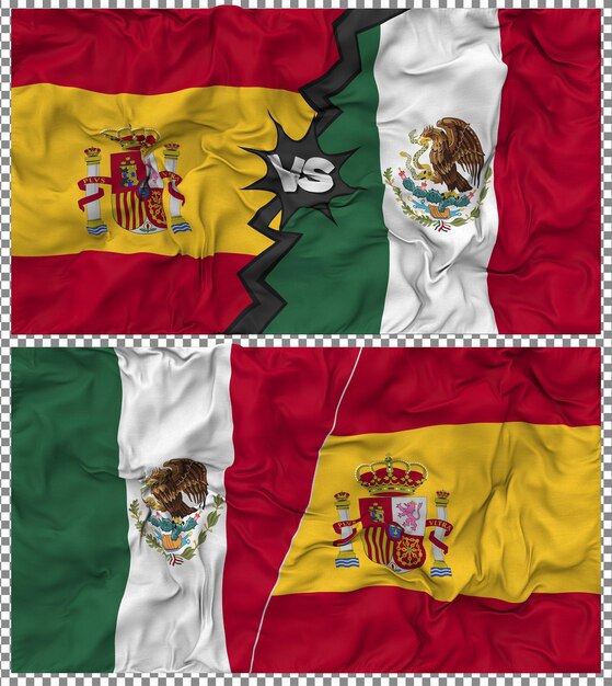 México contra España Media bandera combinada con textura en 3D