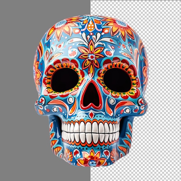 México decorado crânio azul dia de los muertos crânio isolado em fundo transparente png psd
