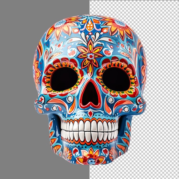 PSD méxico decorado crânio azul dia de los muertos crânio isolado em fundo transparente png psd