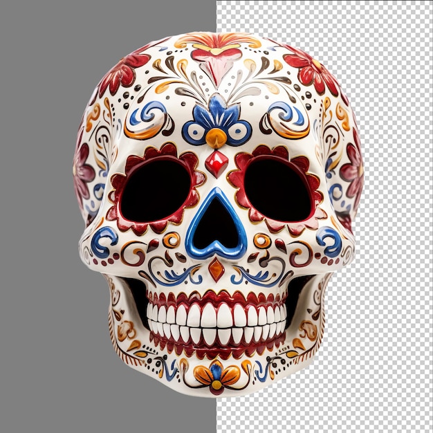 PSD méxico decorado crânio branco dia de los muertos crânio isolado em fundo transparente png psd