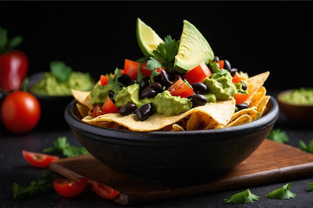 Mexikanische Nachos mit schwarzen Bohnen und Tortillachips