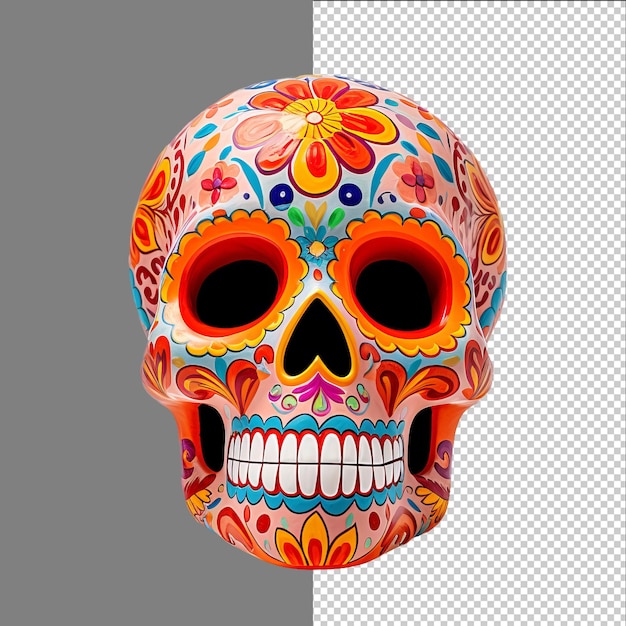 PSD mexiko dekorierte orangefarbene schädeldia de los muertos schädel isoliert auf transparentem hintergrund png psd