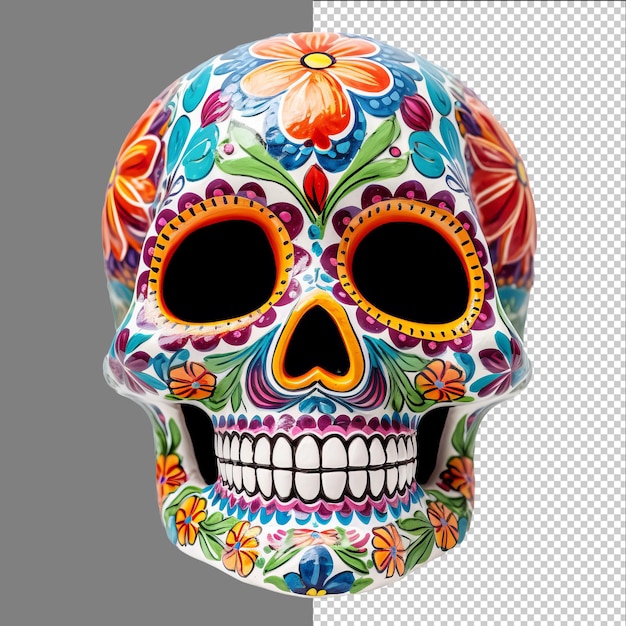 PSD mexiko geschmückt weißer schädel dia de los muertos schädel isoliert auf transparentem hintergrund png psd