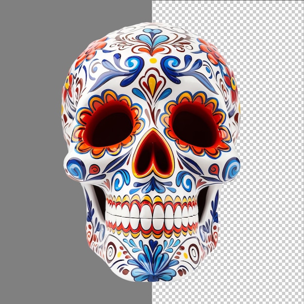 PSD mexiko geschmückt weißer schädel dia de los muertos schädel isoliert auf transparentem hintergrund png psd