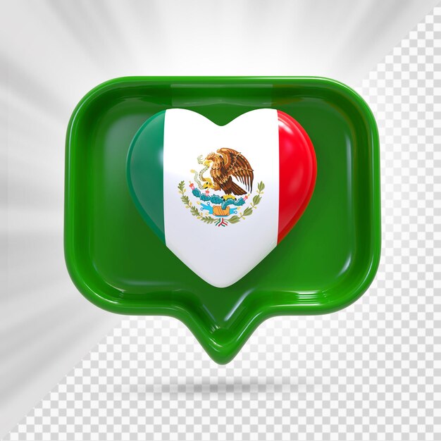 PSD mexique coeur drapeau 3d