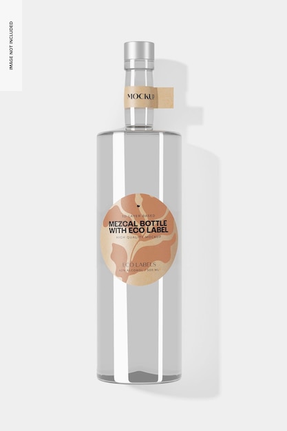 Mezcal-flasche mit eco label mockup, ansicht von oben