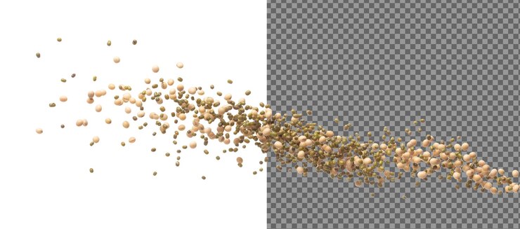 PSD mezcla de frijoles de soya mung verdes caen explosión varios tipos de frijole flotan explotan abstracto mosca de nube soja seca frijoles verdes mung mezclados salpicaduras lanzando en el aire fondo blanco aislado de alta velocidad