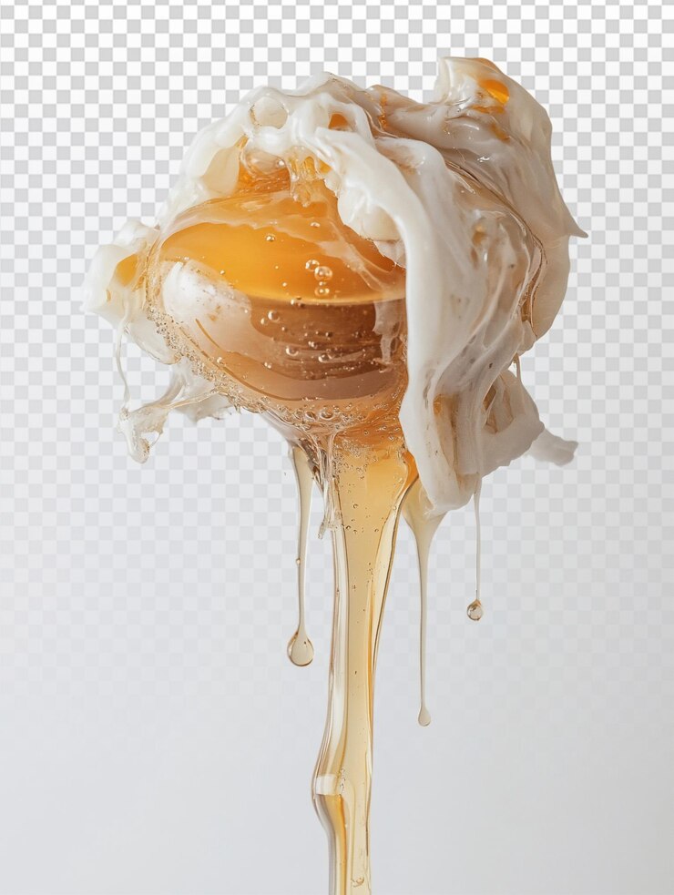 PSD la mezcla de miel y crema gotea de la cuchara