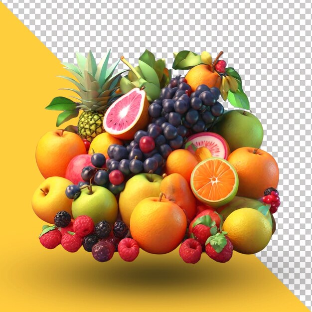 Mezclar frutas vista aislada en fondo transparente