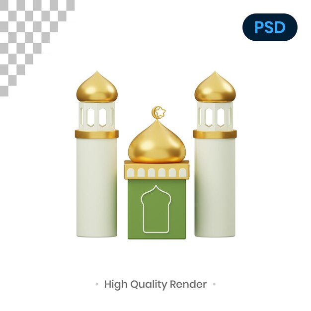 Mezquita 3D Render Ilustración PSD Premium