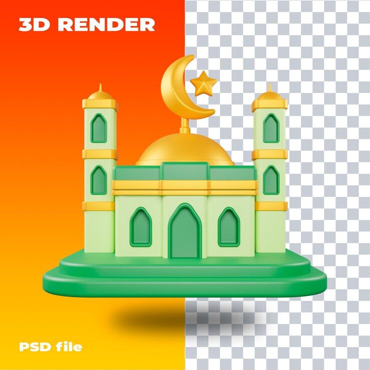 PSD mezquita icono 3d 3d render psd de alta resolución ramadan eid