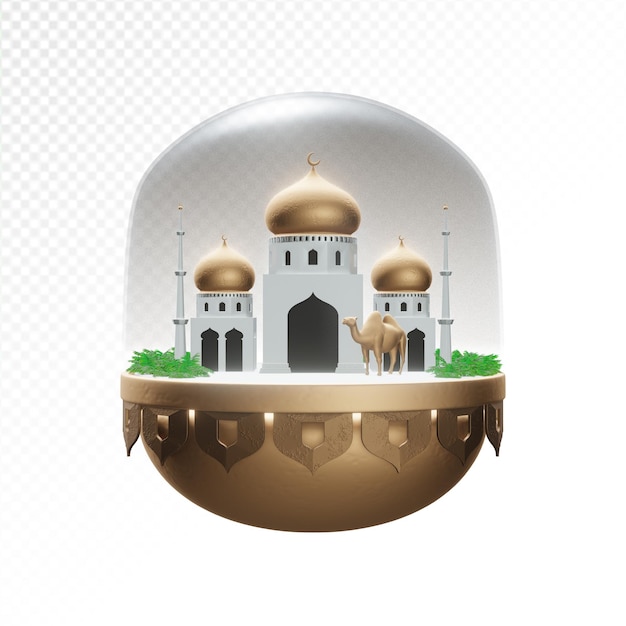 Mezquita de icono de render 3d con camello