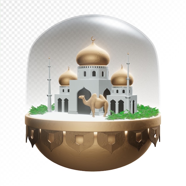 Mezquita de icono de render 3d con camello