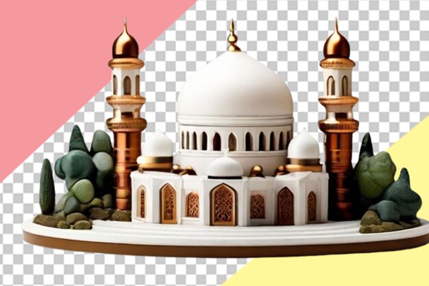 Mezquita y minarete de ramadán en un fondo blanco