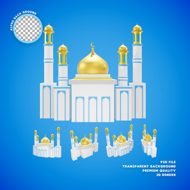 Mezquita musulmana ilustración 3d ramadhan iconview render hd fondo alfa de calidad premium