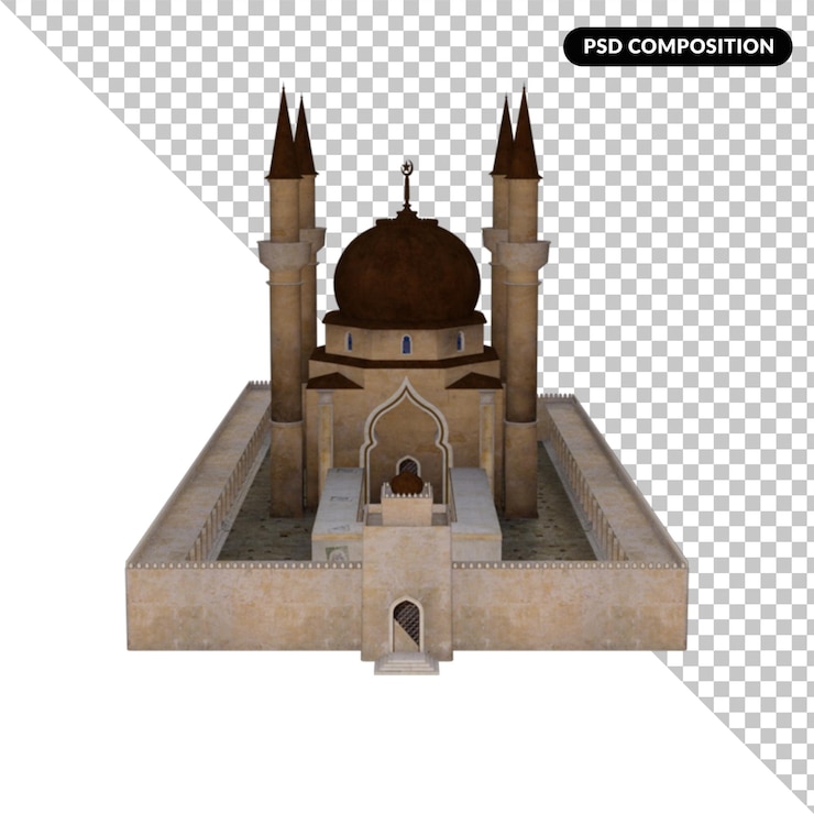 PSD mezquita oración musulmán aislado 3d render